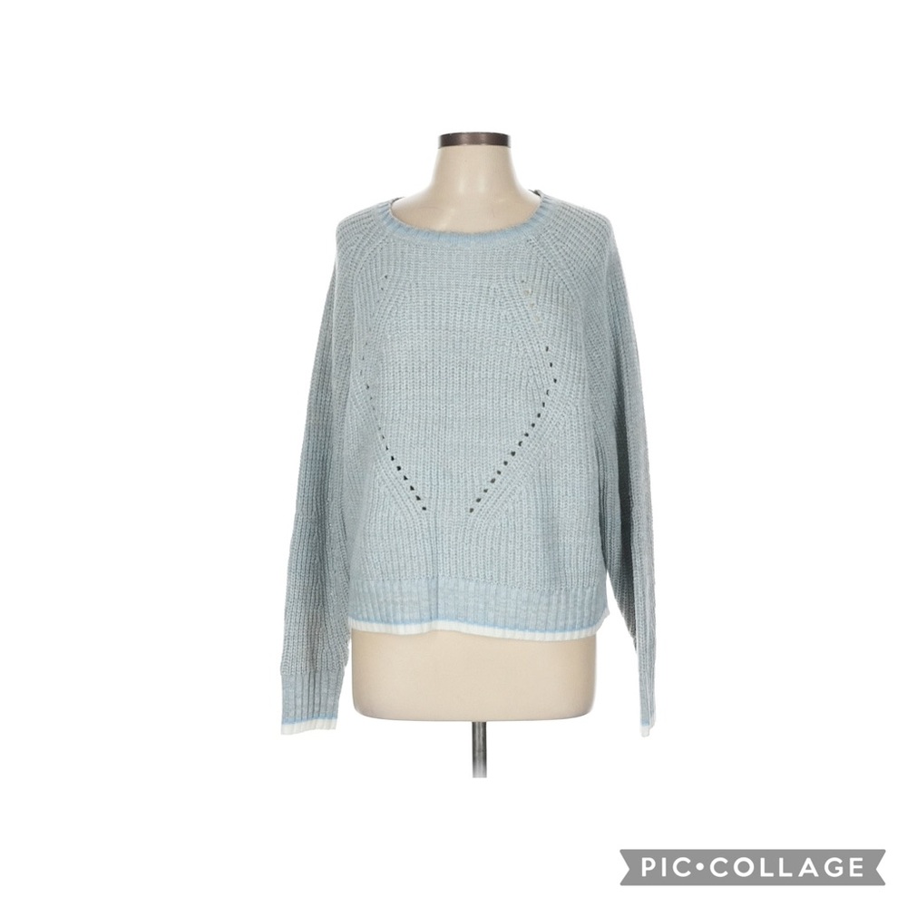 John + Jenn Blue Crew Neck Sweater with Textured Knit